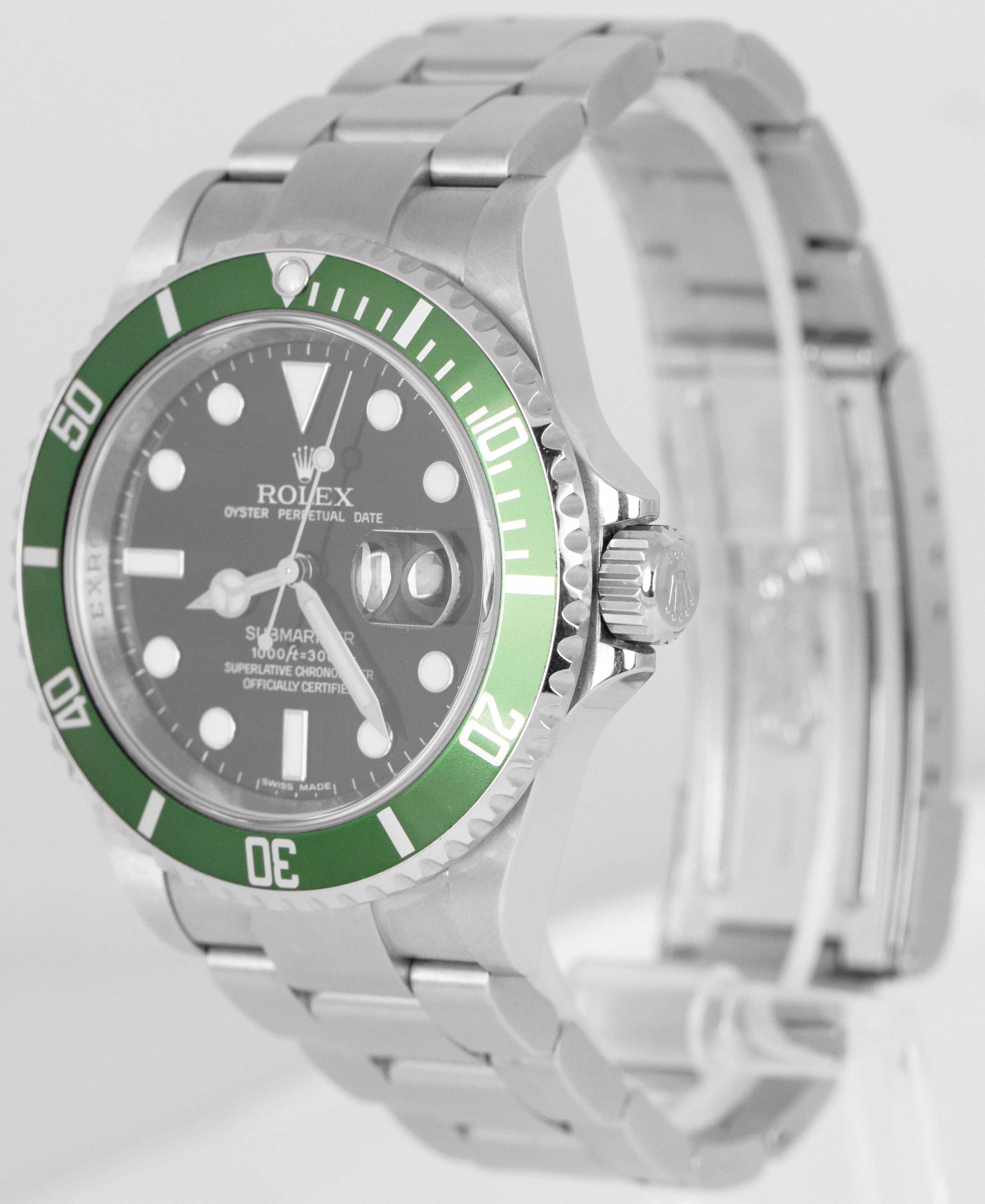 UNPOL. 2009 Rolex Submariner Date Green KERMIT Steel SEL REHAUT Watch 16610 BOX