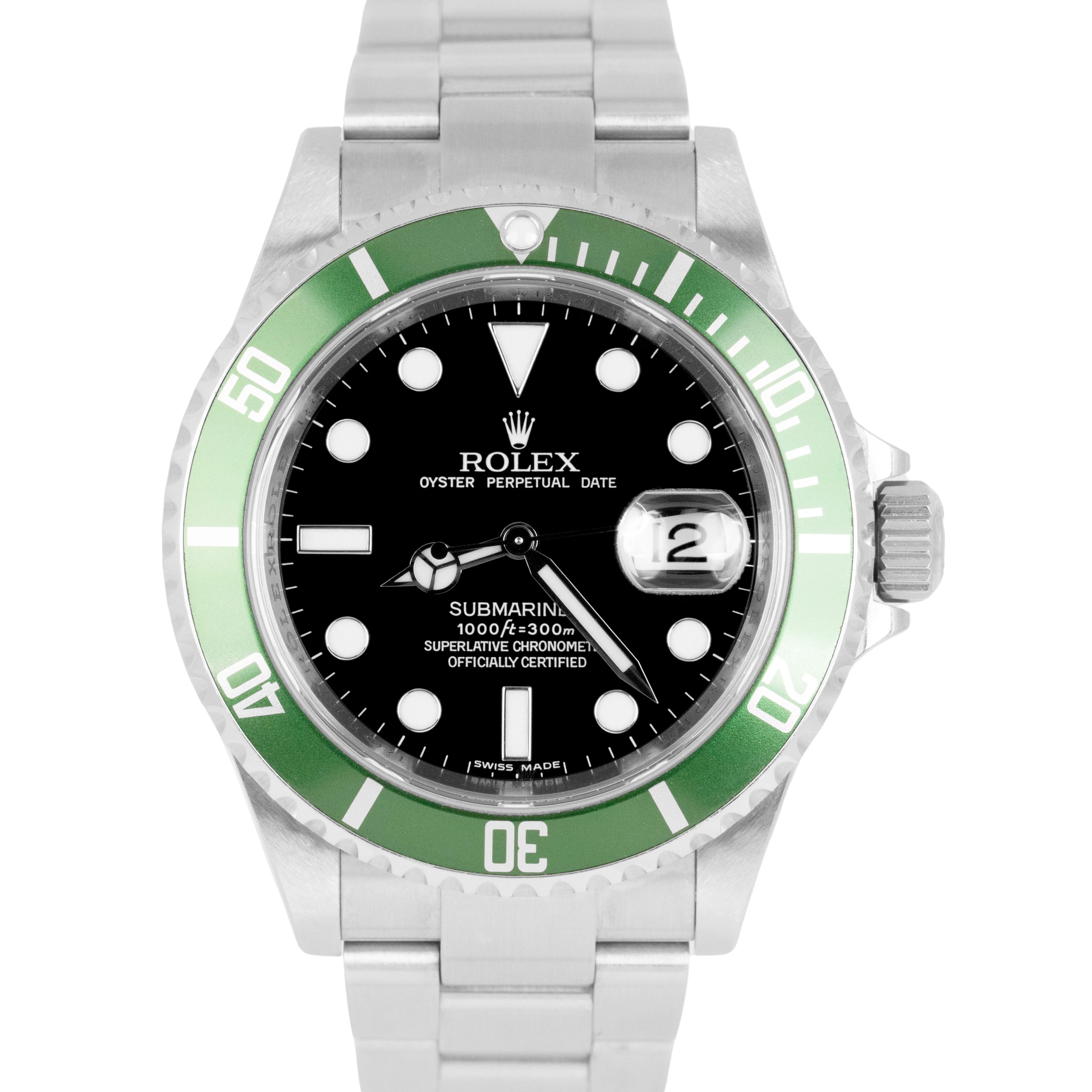 UNPOL. 2009 Rolex Submariner Date Green KERMIT Steel SEL REHAUT Watch 16610 BOX
