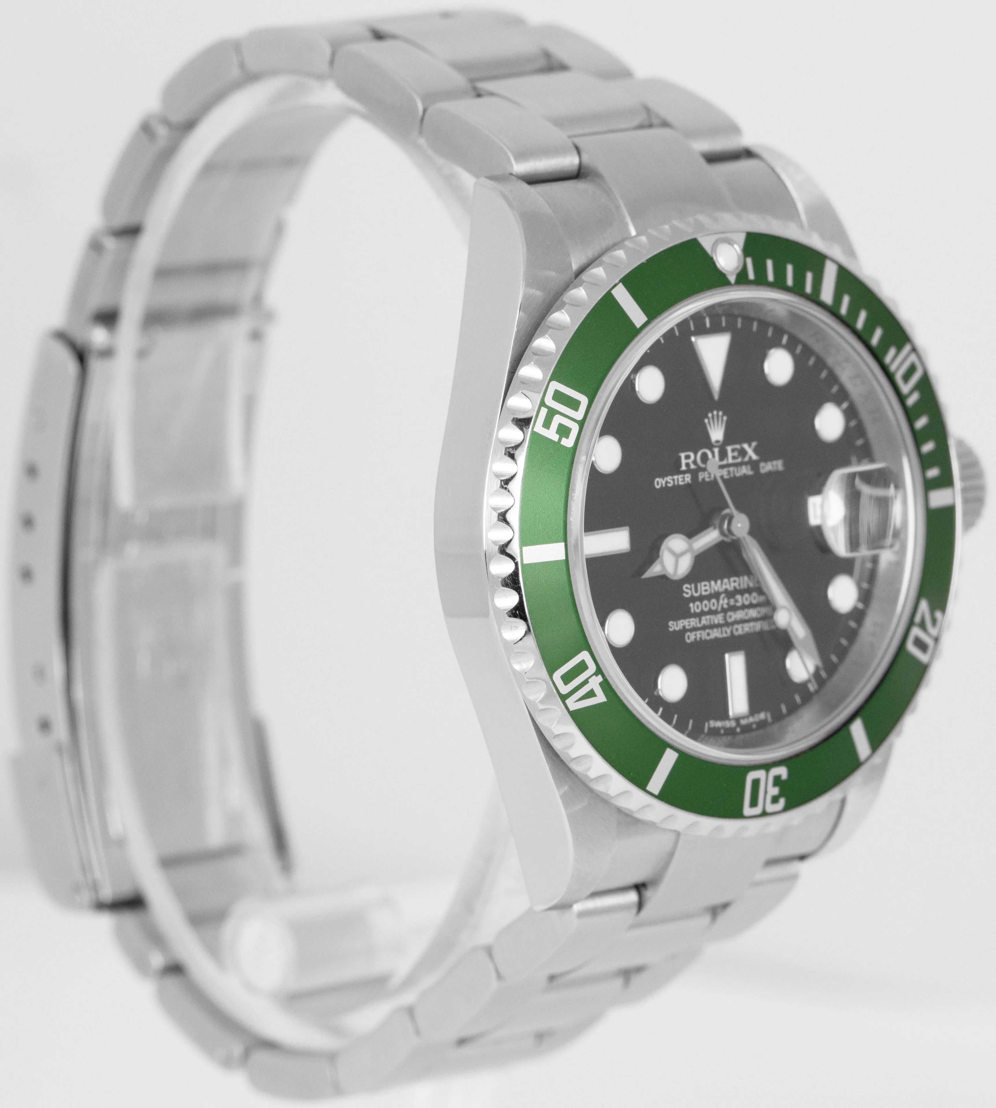 UNPOL. 2009 Rolex Submariner Date Green KERMIT Steel SEL REHAUT Watch 16610 BOX