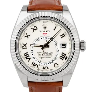 UNPOLISHED Rolex Sky-Dweller 18K White Gold 42mm White Roman Watch 326139 B P