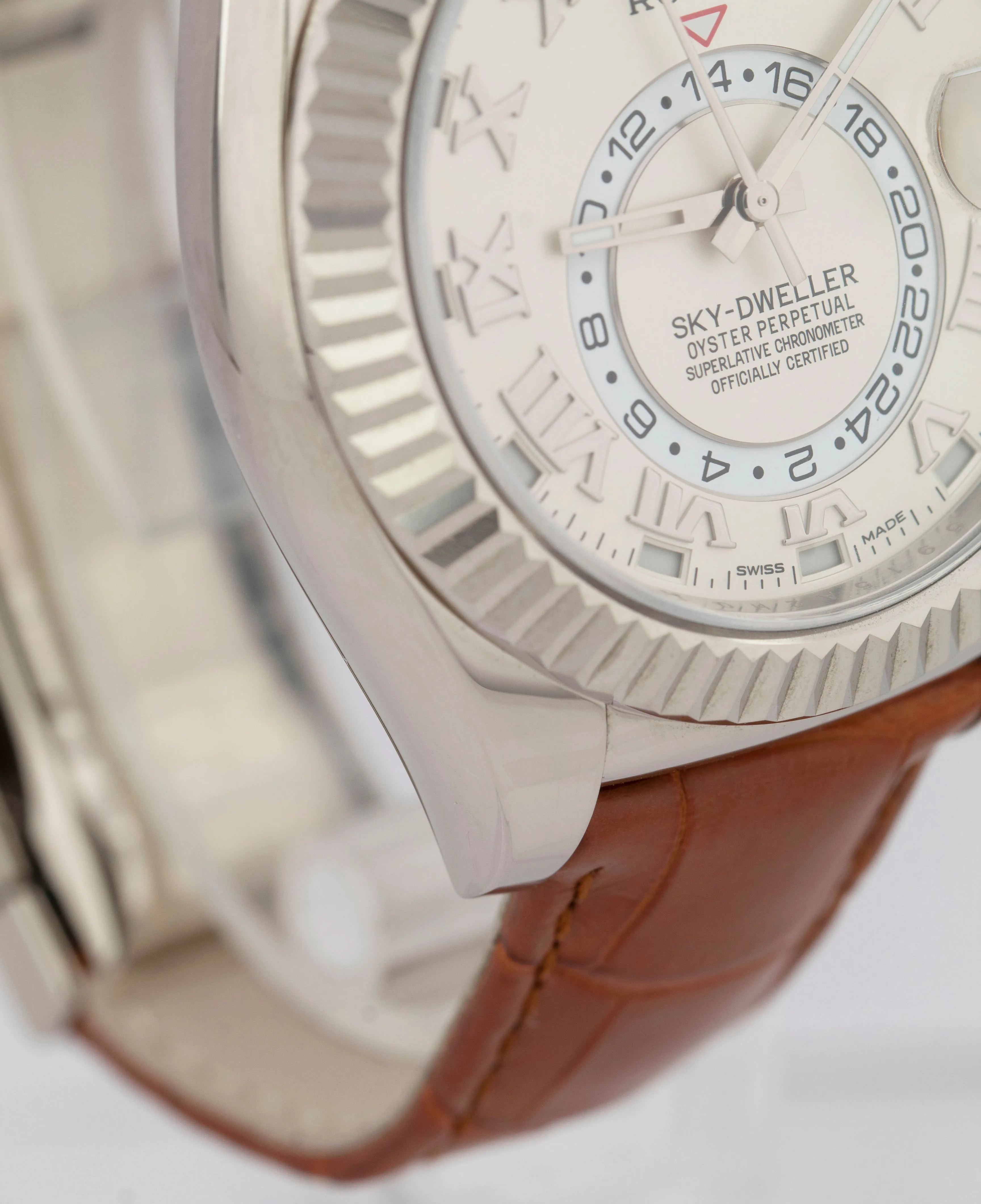 UNPOLISHED Rolex Sky-Dweller 18K White Gold 42mm White Roman Watch 326139 B P