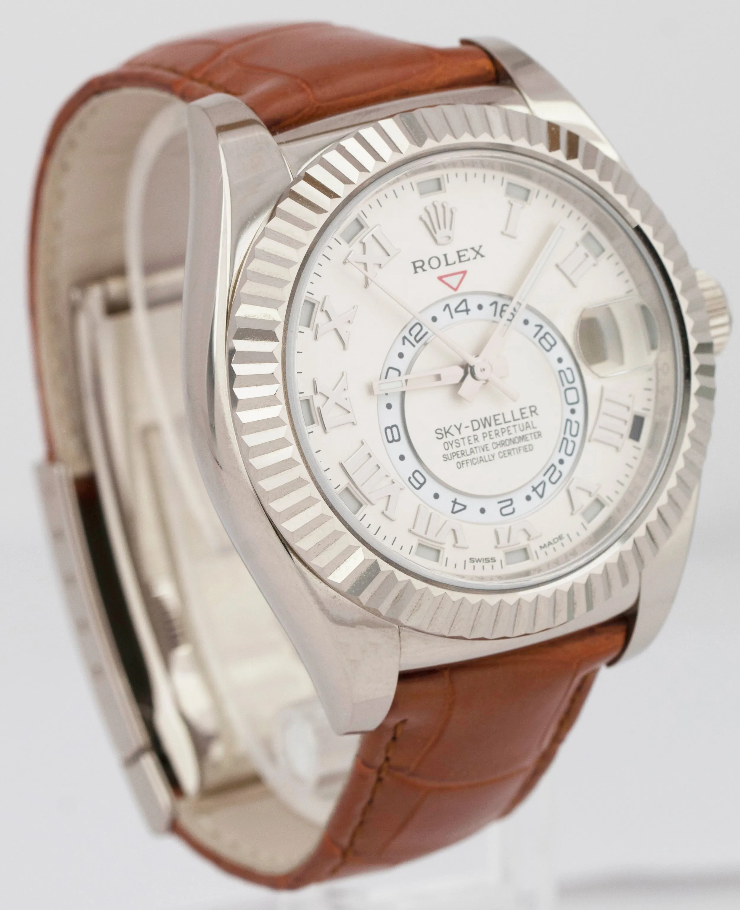 UNPOLISHED Rolex Sky-Dweller 18K White Gold 42mm White Roman Watch 326139 B P