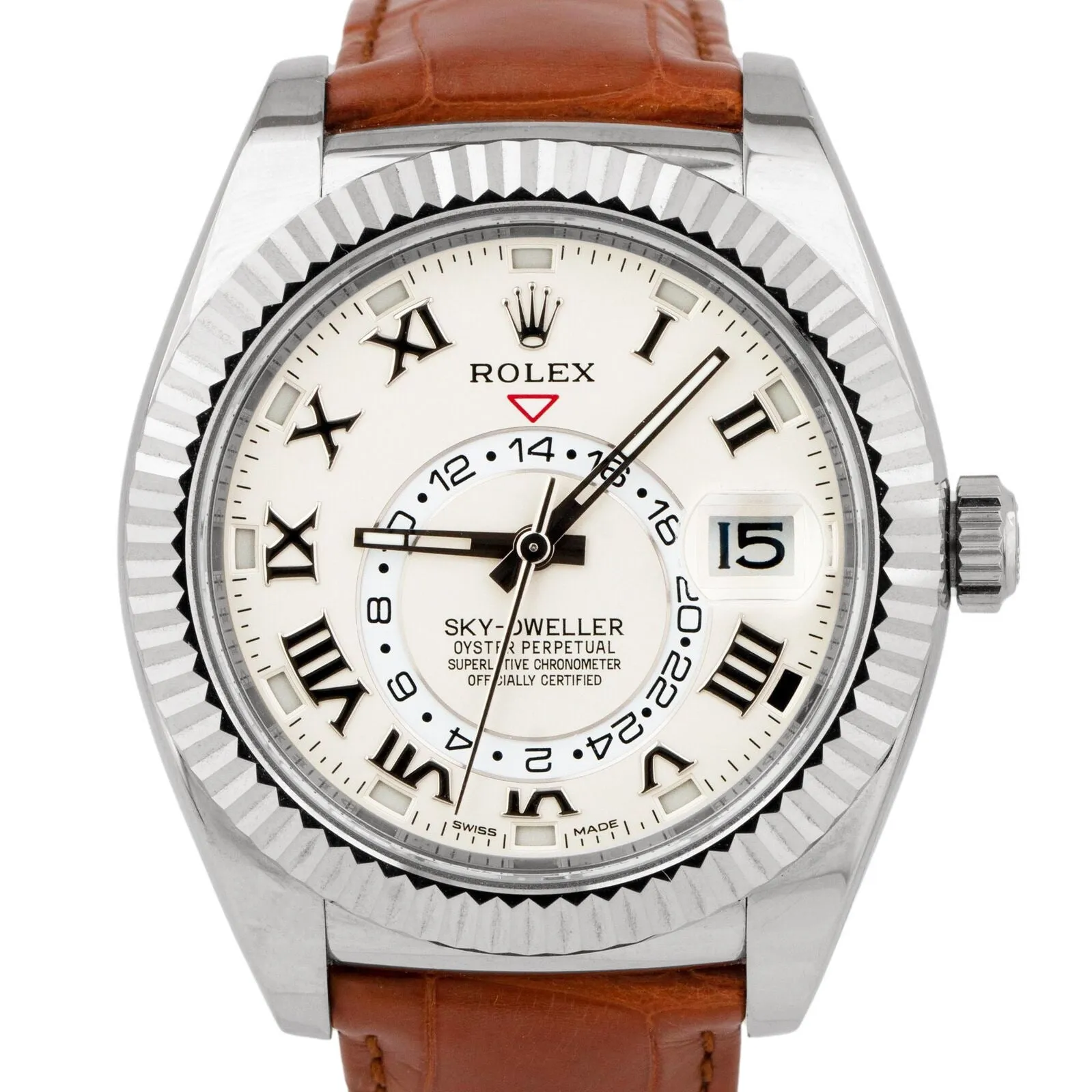 UNPOLISHED Rolex Sky-Dweller 18K White Gold 42mm White Roman Watch 326139 B P