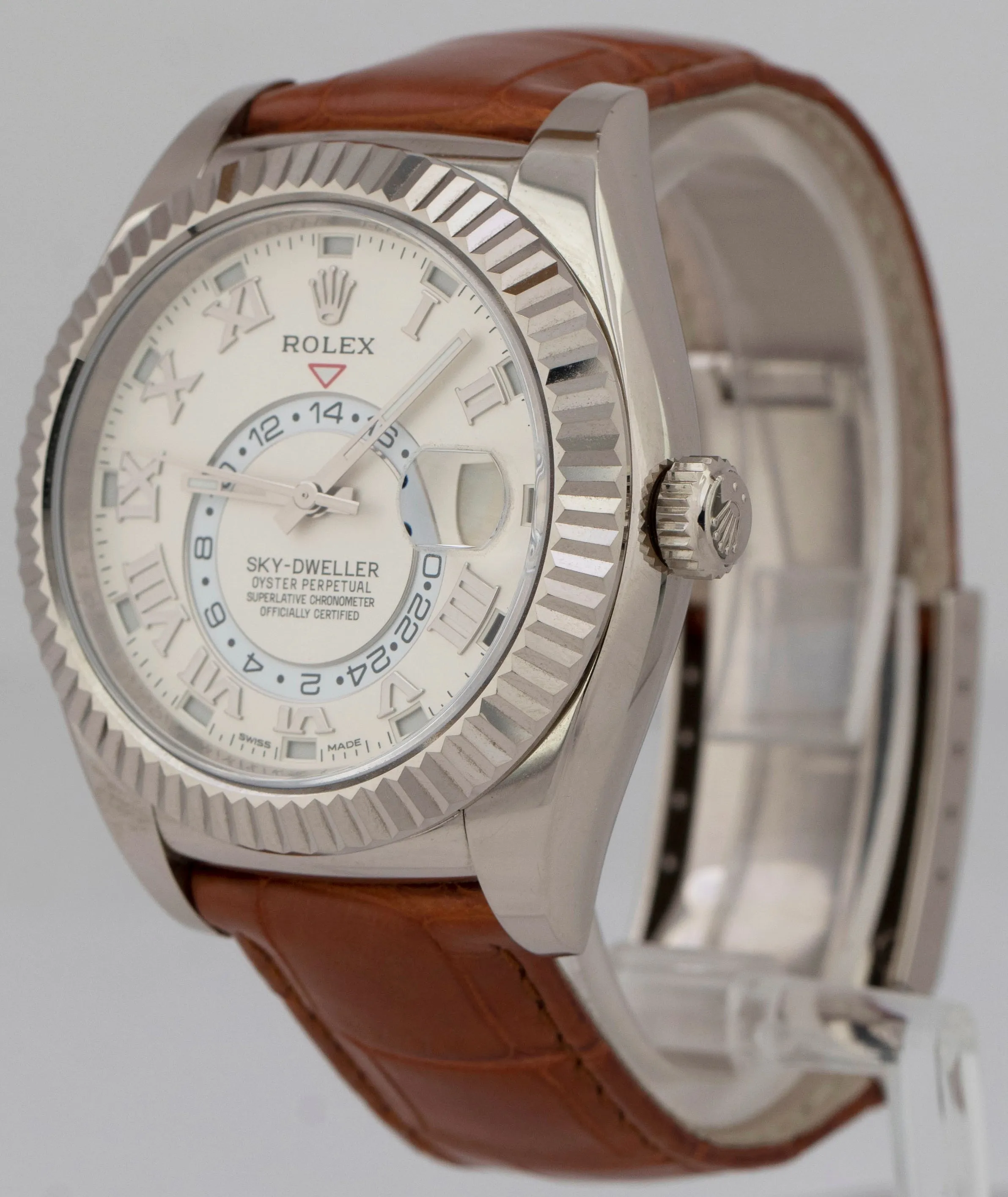 UNPOLISHED Rolex Sky-Dweller 18K White Gold 42mm White Roman Watch 326139 B P