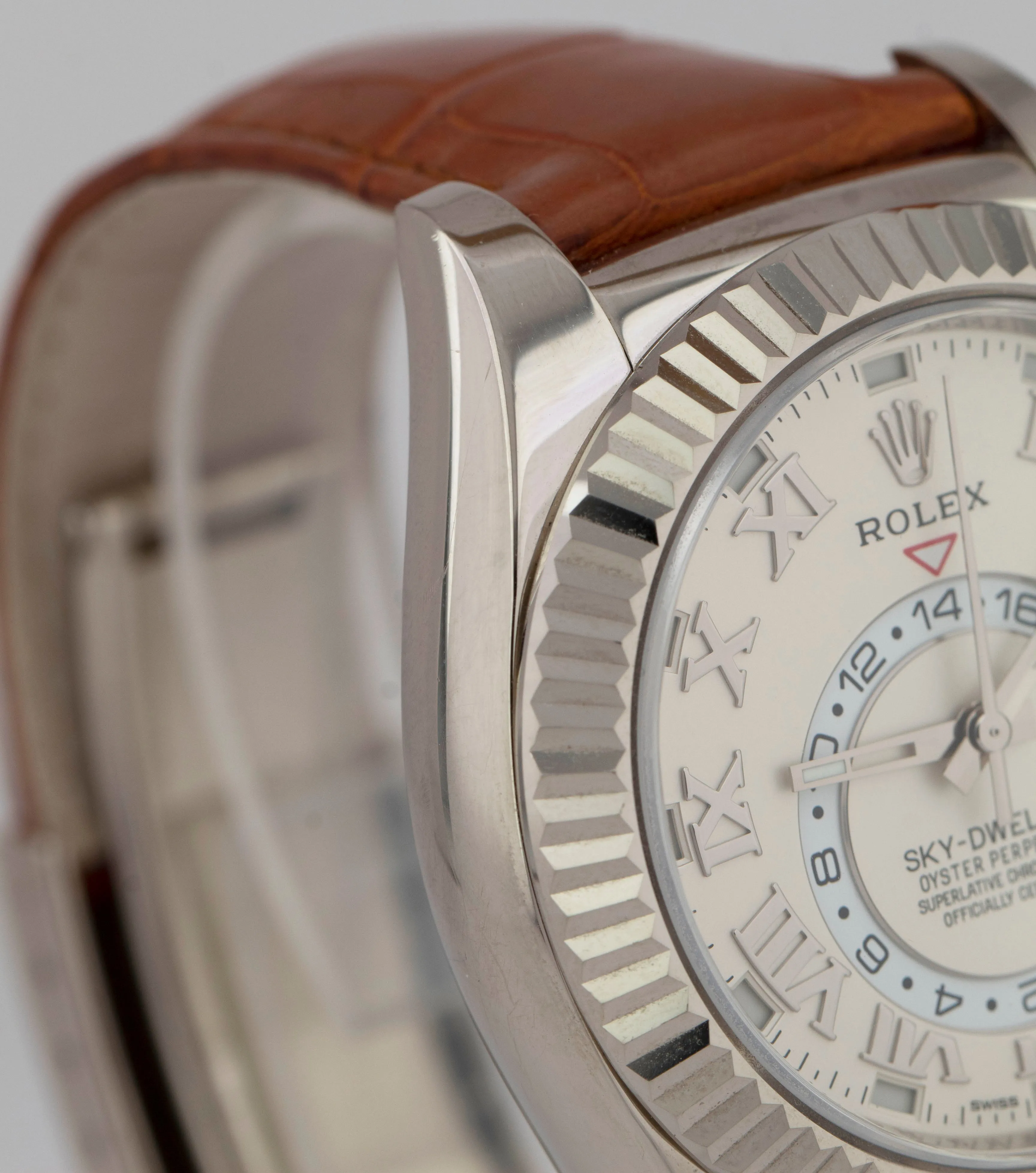 UNPOLISHED Rolex Sky-Dweller 18K White Gold 42mm White Roman Watch 326139 B P