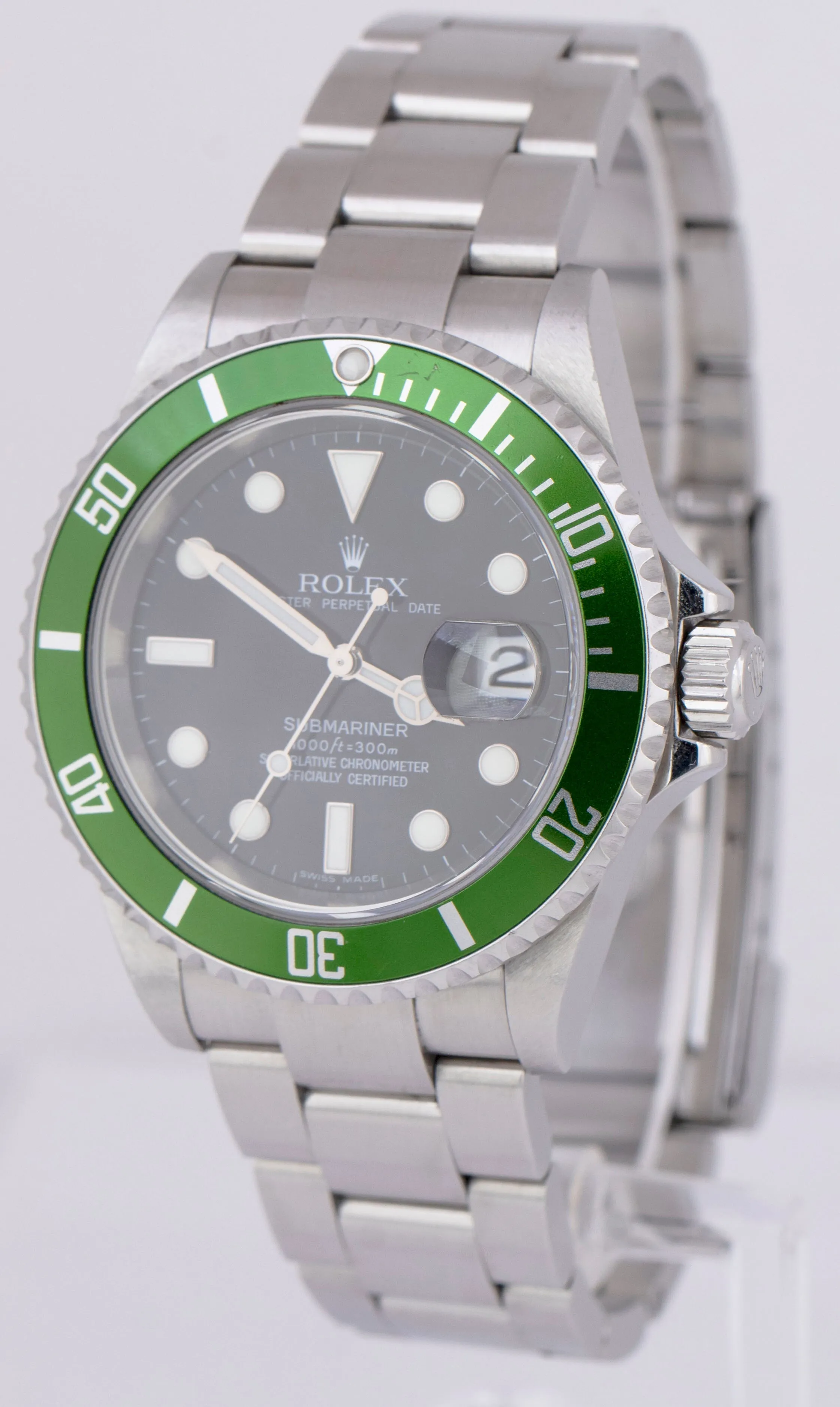 UNPOLISHED Rolex Submariner Date KERMIT Green 16610 LV Stainless Steel Watch