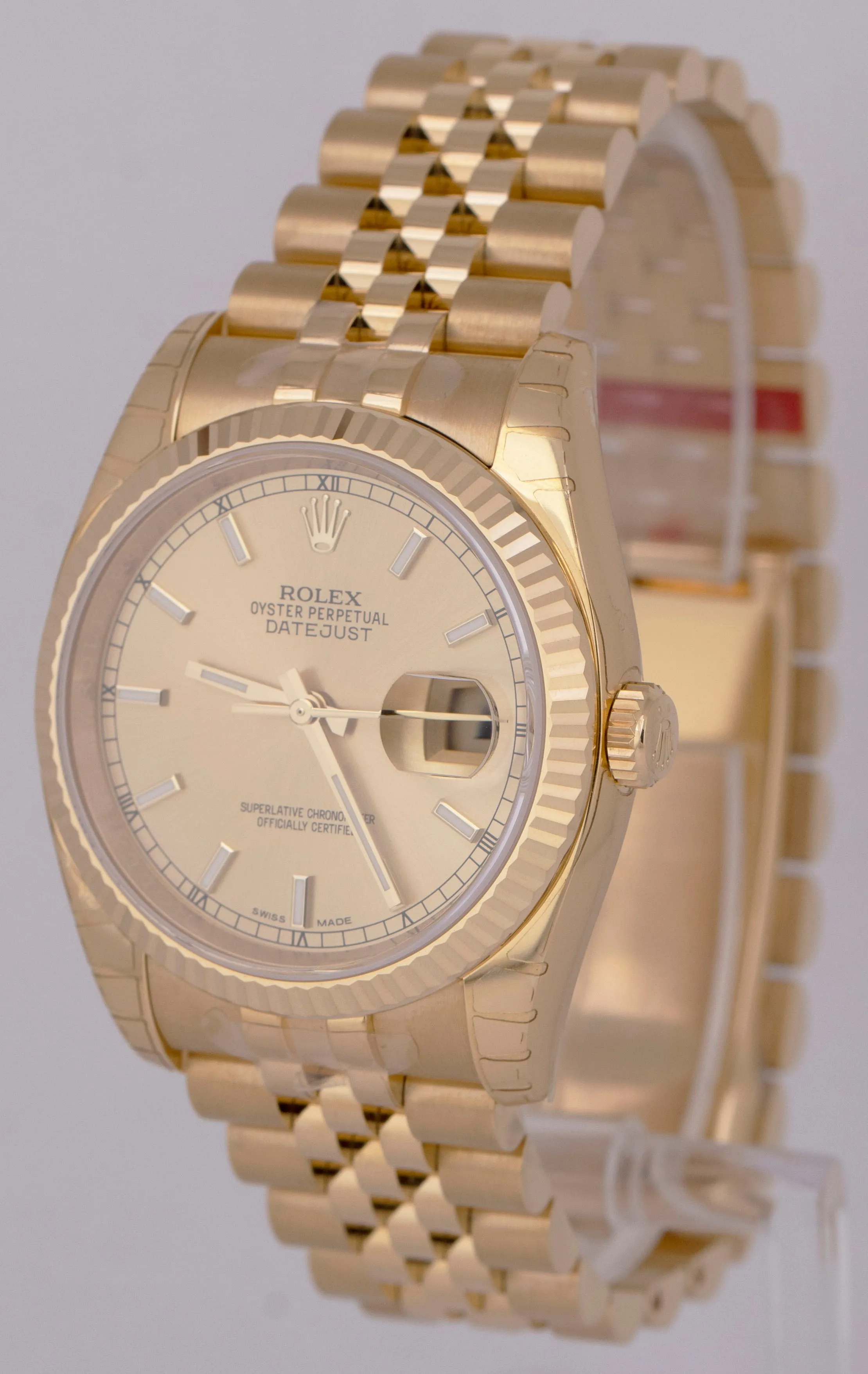 UNWORN STICKERED Rolex DateJust 36mm PAPERS 18K Gold Jubilee Watch 116238 B P