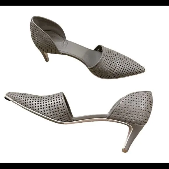 Vince Aurelian Perforated Leather D'orsay Heel Gray 10