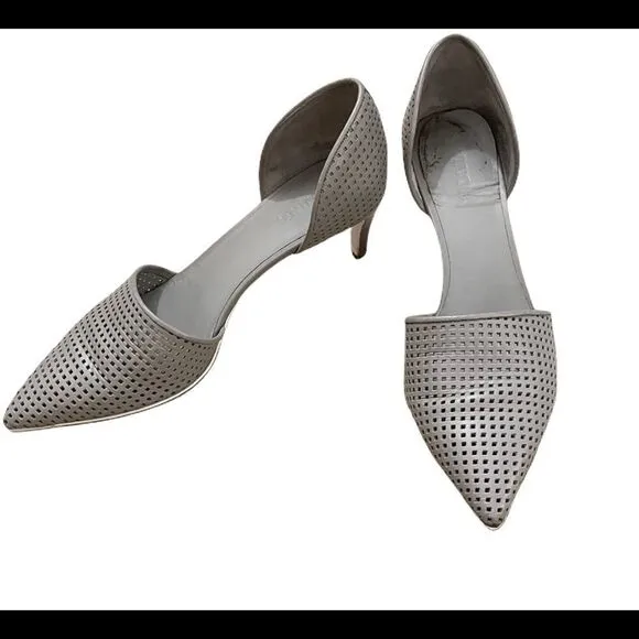 Vince Aurelian Perforated Leather D'orsay Heel Gray 10