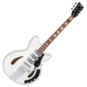 Vintage REVO Series 'Custom Supreme' Semi-Acoustic Guitar ~ Arctic White