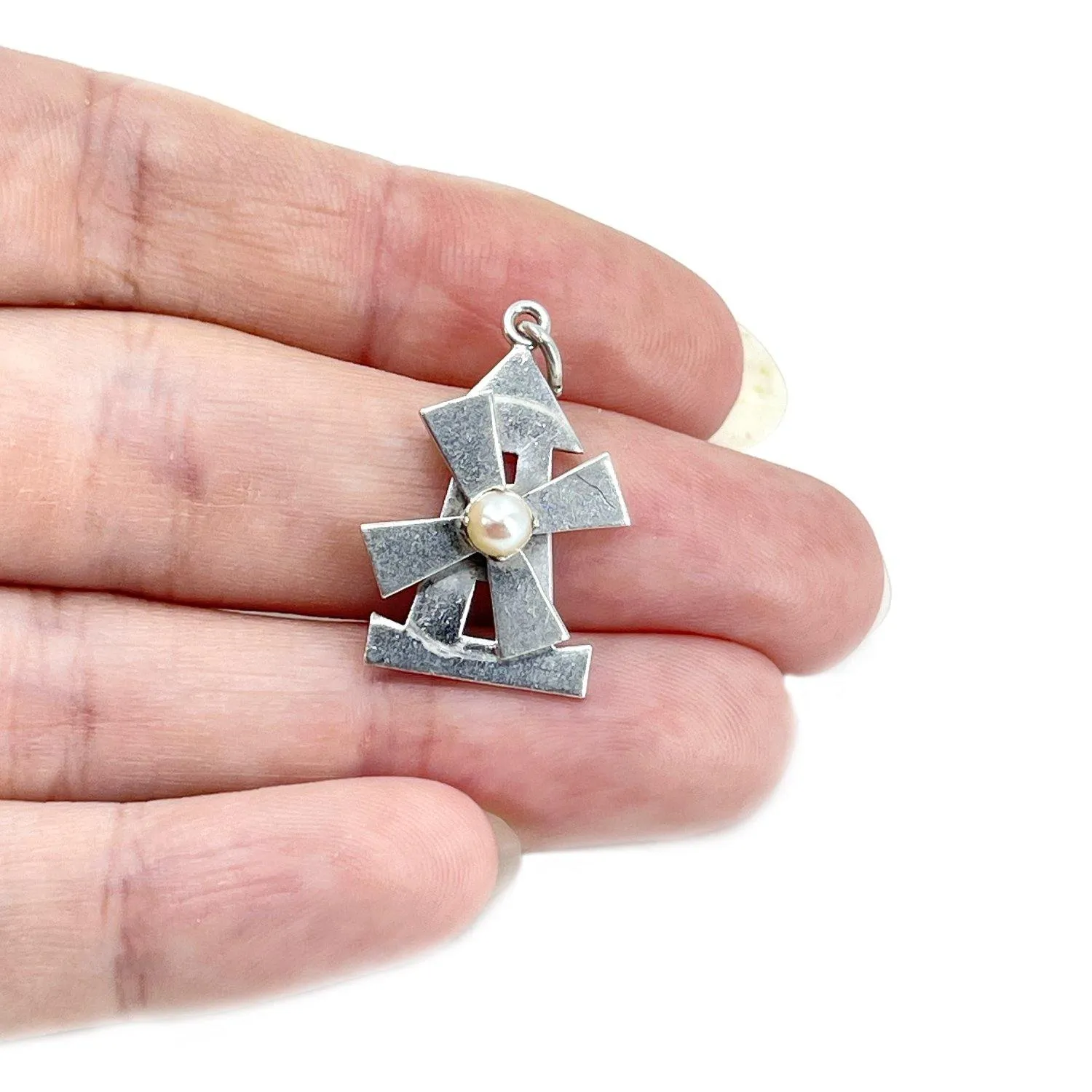 Windmill Japanese Saltwater Cultured Akoya Pearl Pendant Charm- Sterling Silver