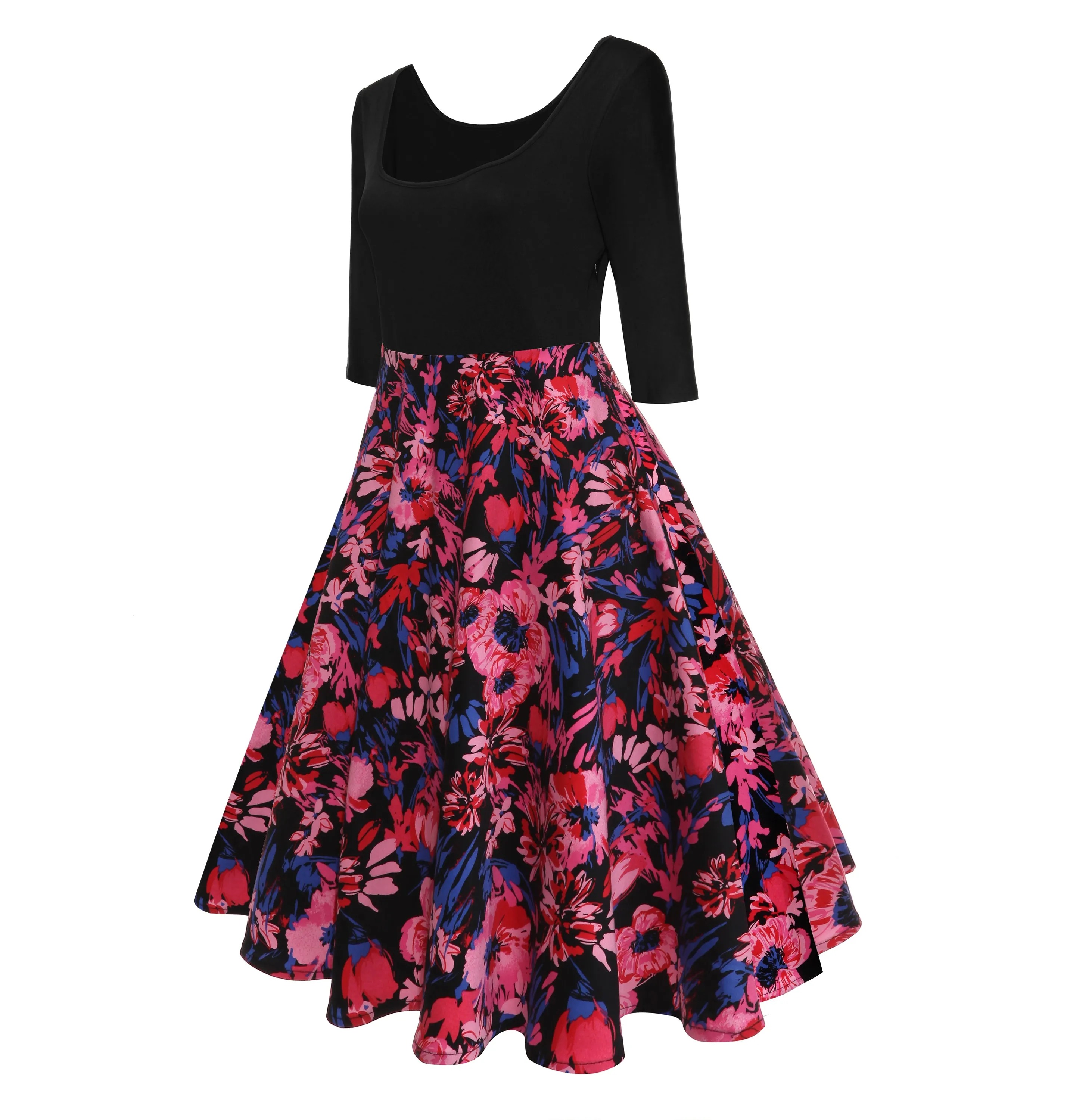 Women's 1950s Vintage Floral Patchwork Swing Party Dress