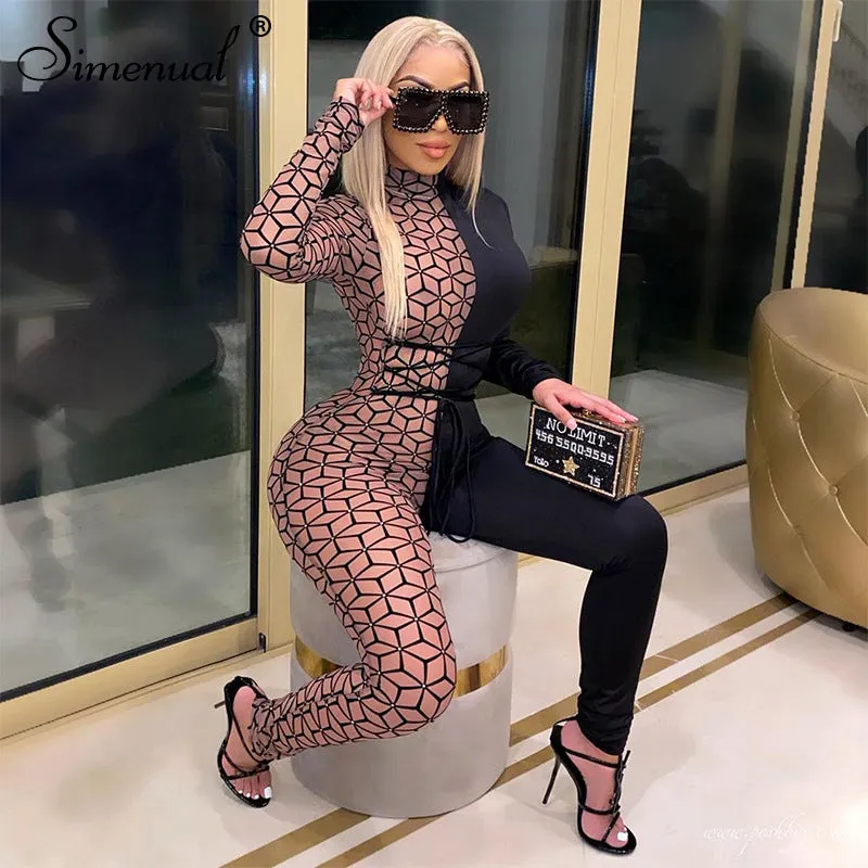 Women's Patchwork Mesh Color Jumpsuit..