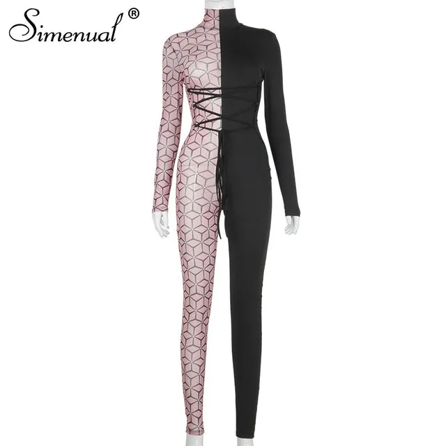 Women's Patchwork Mesh Color Jumpsuit..