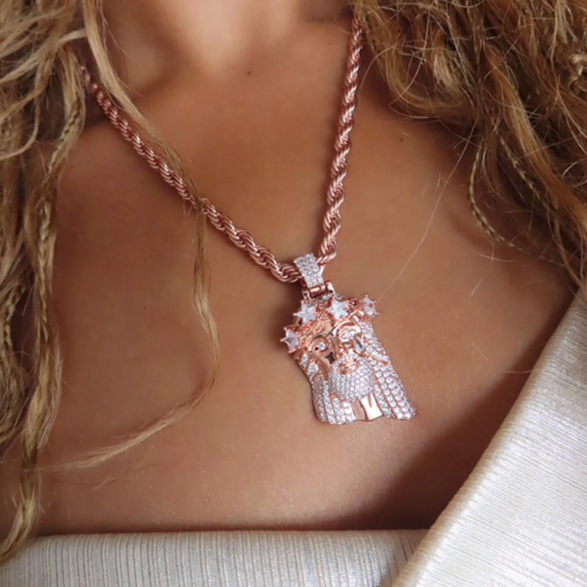 Women's Rose Gold Stellar Jesus Pendant - Small