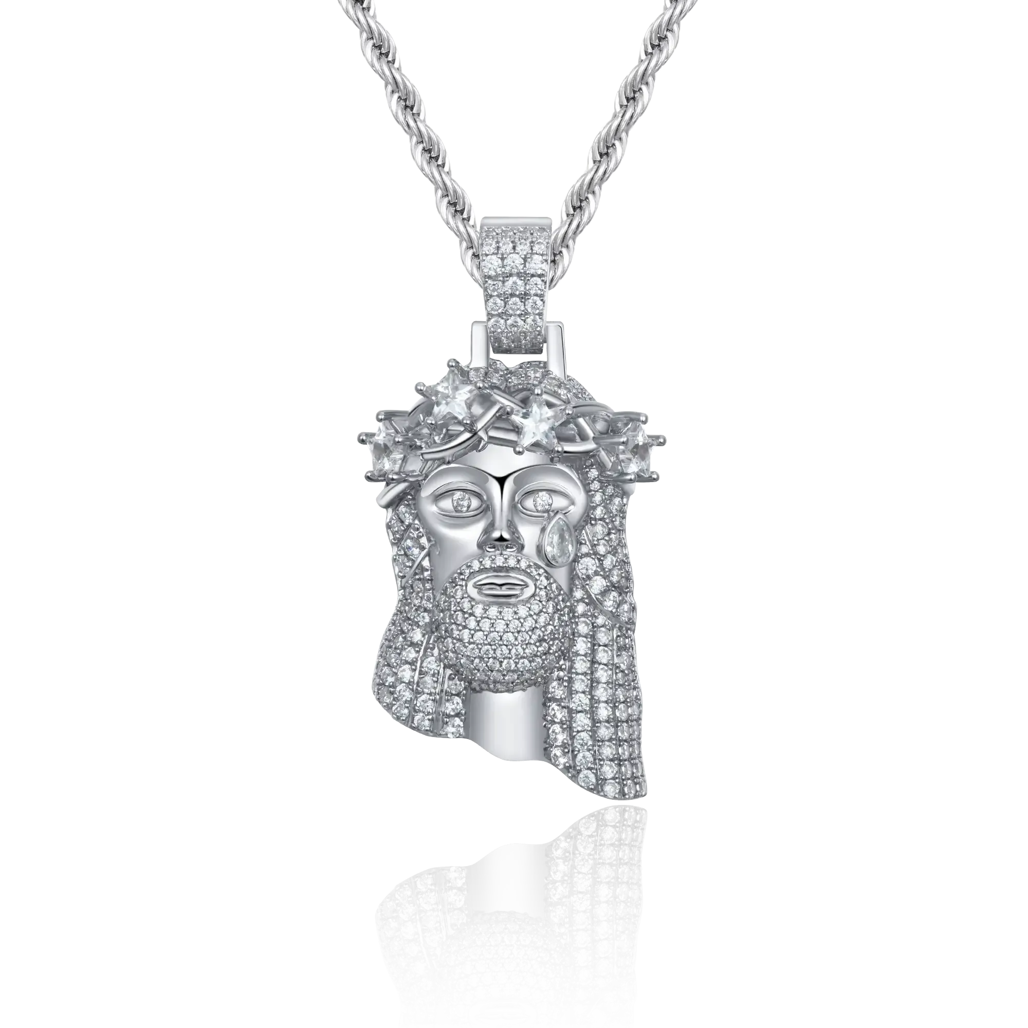 Women's White Gold Stellar Jesus Pendant - Small