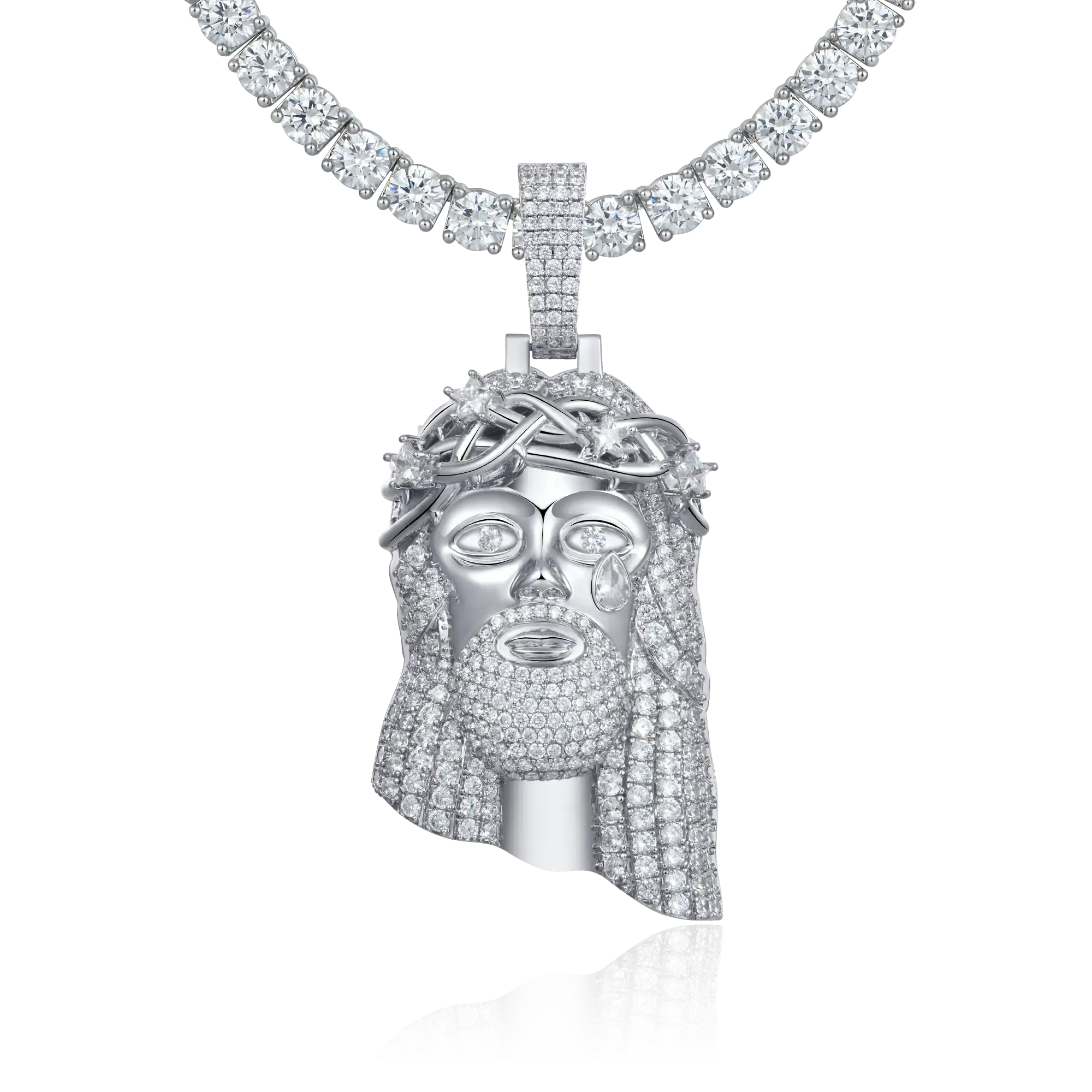 Women's White Gold Stellar Jesus Pendant - Small