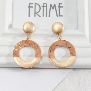 Wood & 18K Gold-Plated Patchwork Circle Drop Earrings