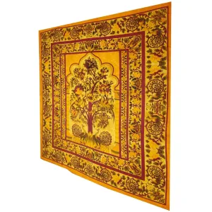 Yellow Tree of Life Peacock Tapestry Colorful Indian Wall Decor